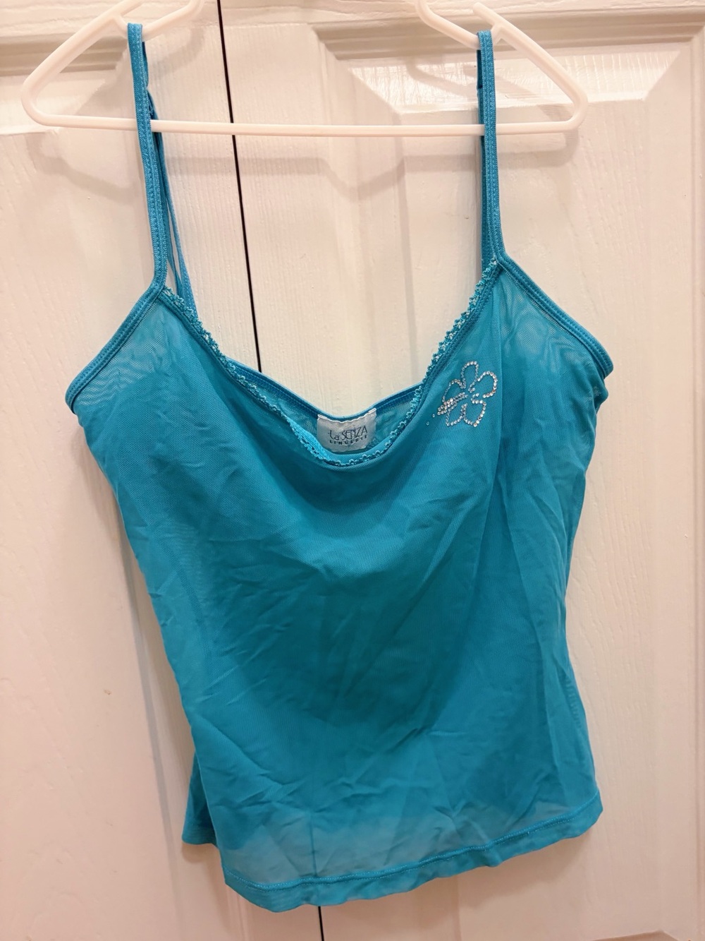La SENZA Turquoise Blue Spaghetti Strap Cami with Embroidered Flower